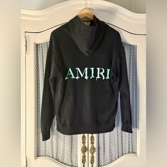 Amiri Coveted Black Watercolor Cotton Sweatshirt Hoodie Streetwear Men’s Size S - Picture 10 of 13